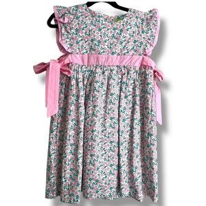 NEW Classic Whimsy Floral Flutter Sleeve Pink Bow Dress Size 7